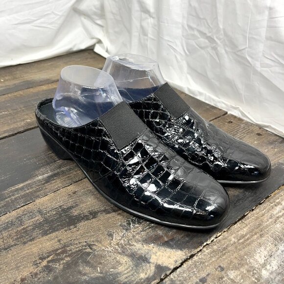 Walking Cradles Classics Women's Black Patent Leather Alligator Slides Size 11M - Picture 4 of 7